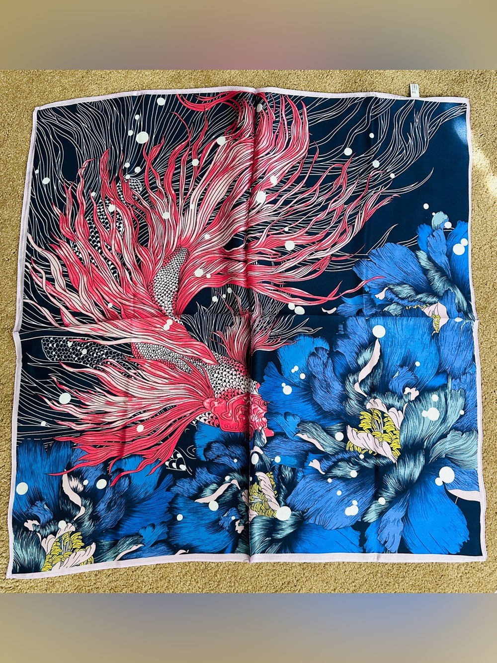 100% Mulberry Silk Scarf - Coral & Cobalt